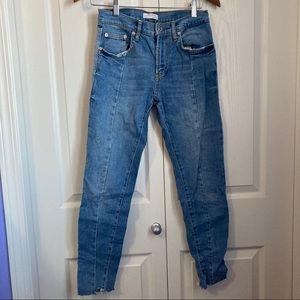 Zara blue skinny colourblock patch two tone jeans